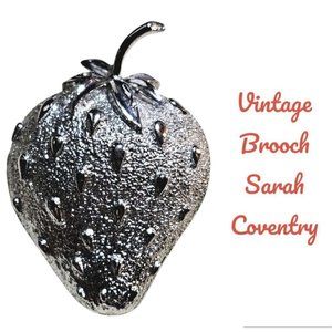 Vintage 1990s Sarah Coventry Strawberry All Silvertone Big Brooch